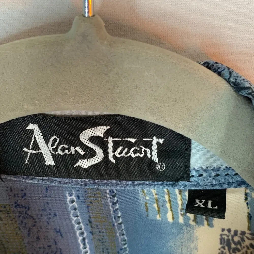 Alan Stuart Polo Shirt Men XL Blue Multicolor Abstract Geometric Retro Vintage - Picture 6 of 11